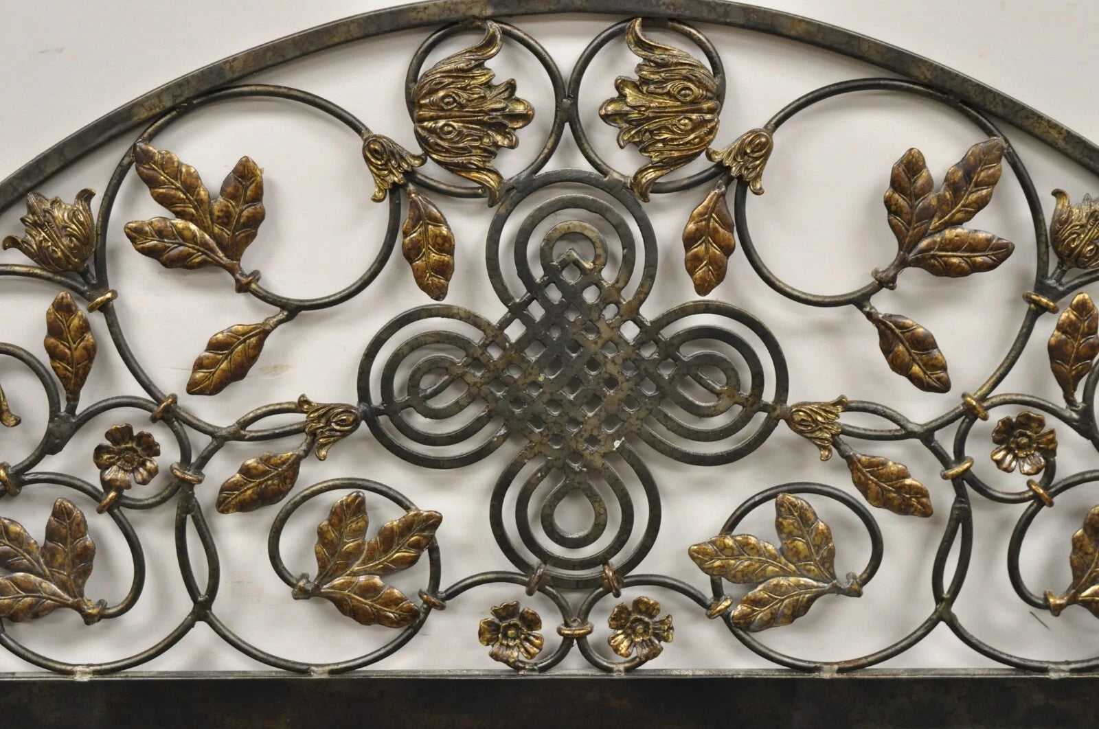 LaBarge Italian Mediterranean Wrought Iron Flower Leaf Scroll Arched Wall Mirror