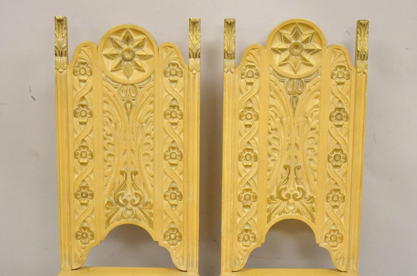 Vintage Gothic Renaissance Painted Hall Altar Console Table Chair Set - 4 Pc Set