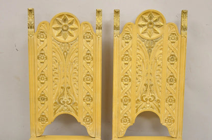 Vintage Gothic Renaissance Painted Hall Altar Console Table Chair Set - 4 Pc Set