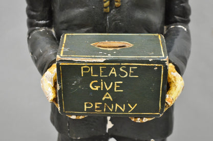 54" Tall Maritime Nautical Wood Peg Leg Seaman Bank Figure "Please Give a Penny"