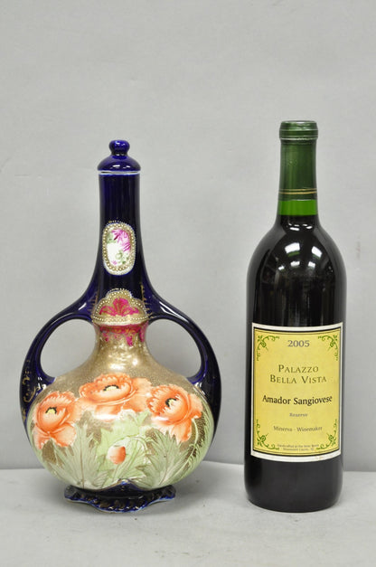 Antique Royal Nippon Hand Painted Nishiki Cobalt Blue Floral Vase With Stopper