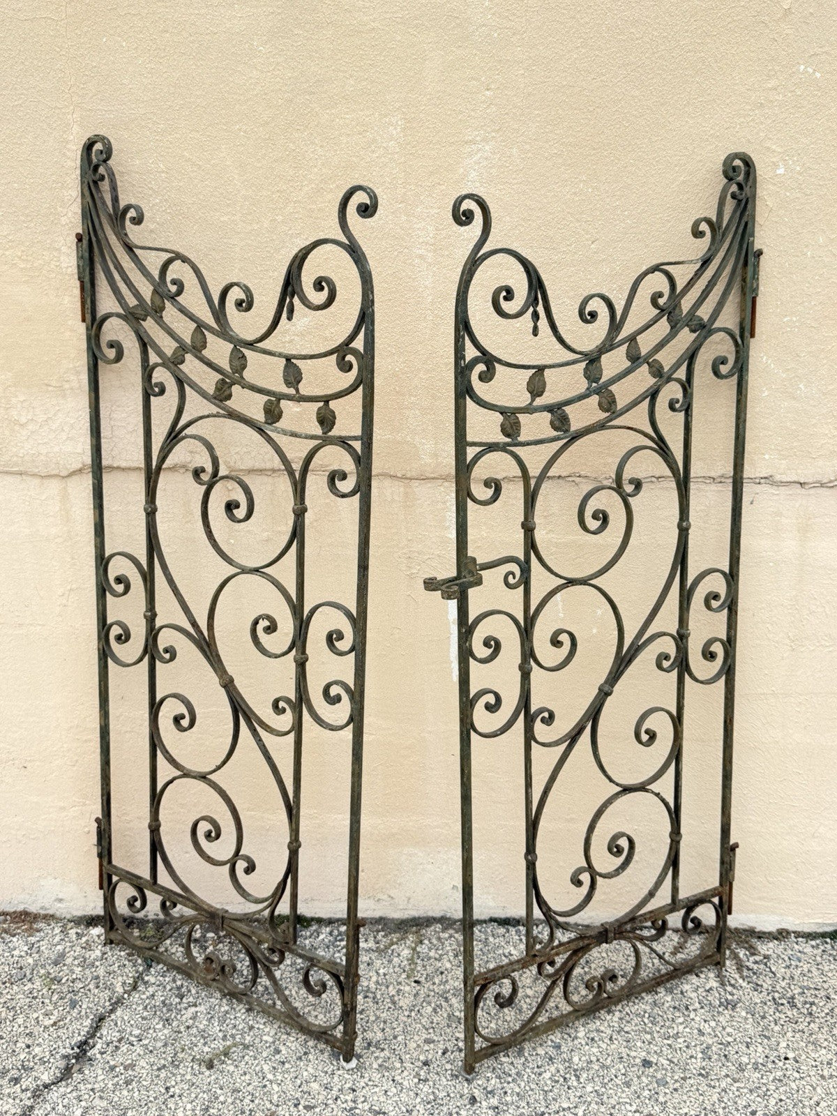 Antique Spanish Renaissance Scrolling Wrought Iron 57 x 45 Garden Entry Gate Set