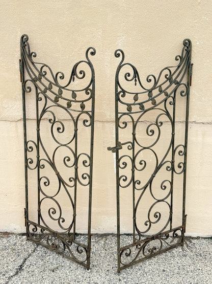 Antique Spanish Renaissance Scrolling Wrought Iron 57 x 45 Garden Entry Gate Set