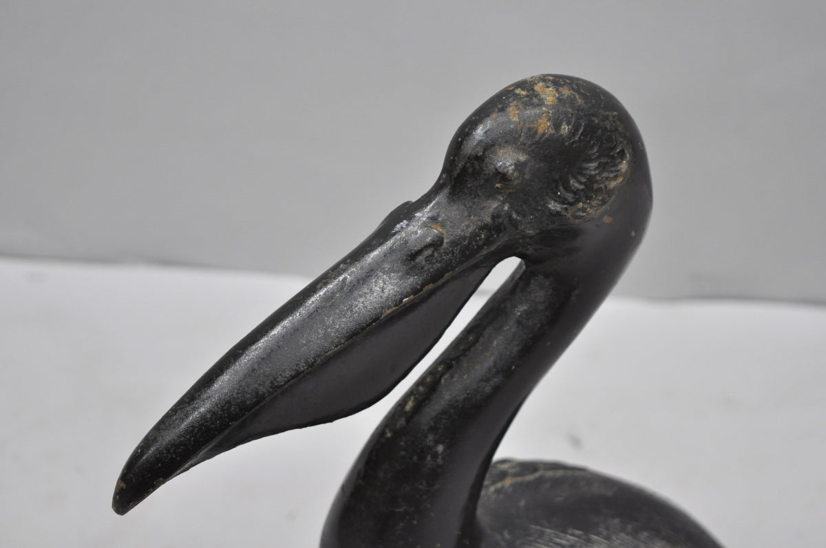 Vintage Japanese Cast Iron Black 17" Pelican Bird Garden Statue Sculpture