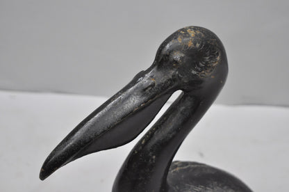 Vintage Japanese Cast Iron Black 17" Pelican Bird Garden Statue Sculpture