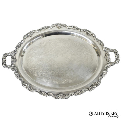 Vintage Poole 400 Lancaster Rose Silver Plated Bar Serving Platter Tray on Feet