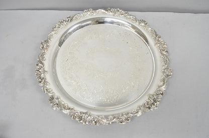 Vintage Wilcox Victorian Silver Plated Round Ornate Footed Salver Serving Tray