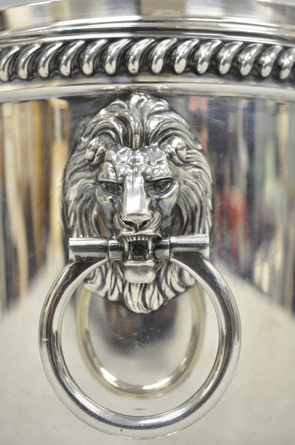 Antique English Regency Lion Head Silver Plated Covered Bar Ice Bucket