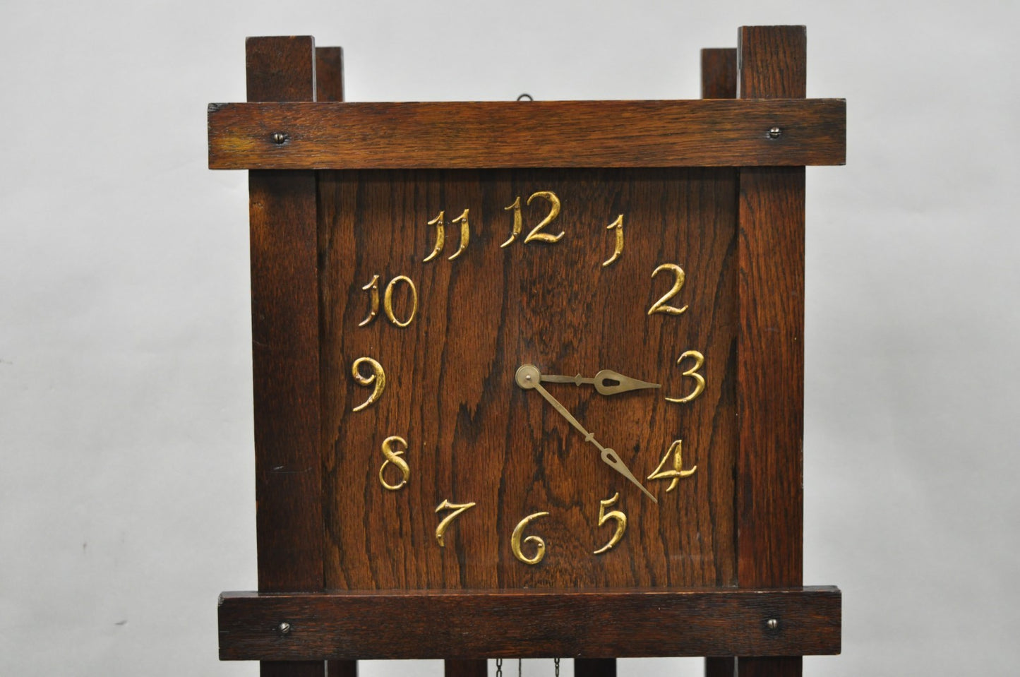 Antique Mission Arts and Crafts Oak Wood Tall Case Grandfather Clock