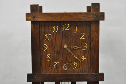 Antique Mission Arts and Crafts Oak Wood Tall Case Grandfather Clock