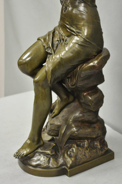 Antique Edouard Drouot (1859-1945) "La Rosse" French Bronze Sculpture of Woman