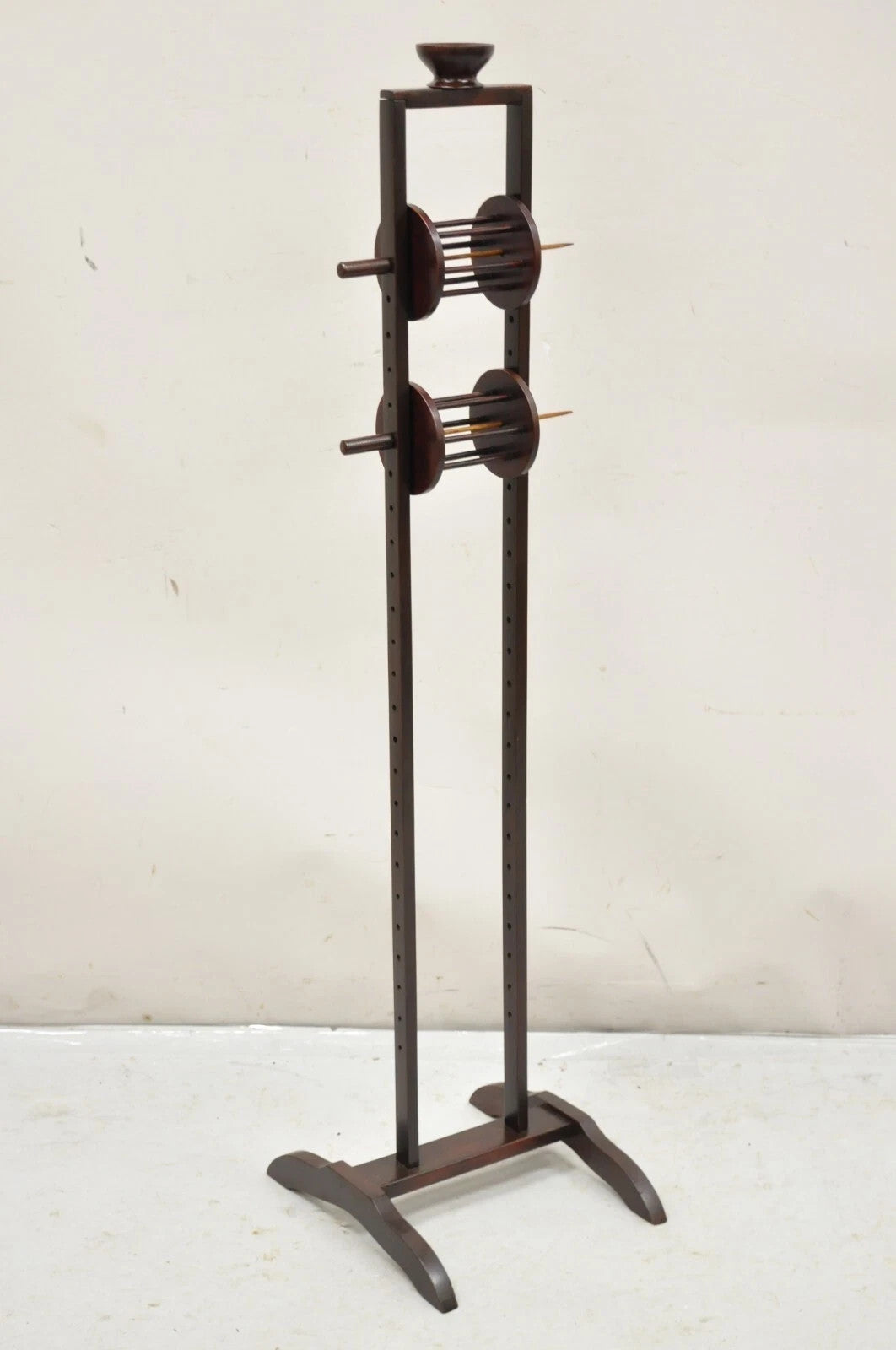 Antique American Primitive Mahogany Handmade Wool Winder Spool Thread Stand