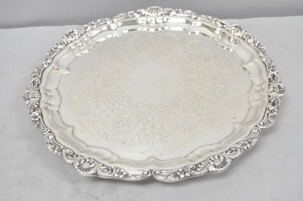 Vintage Poole Silver 3209 Victorian 12" Round Silver Plated Salver Platter Tray