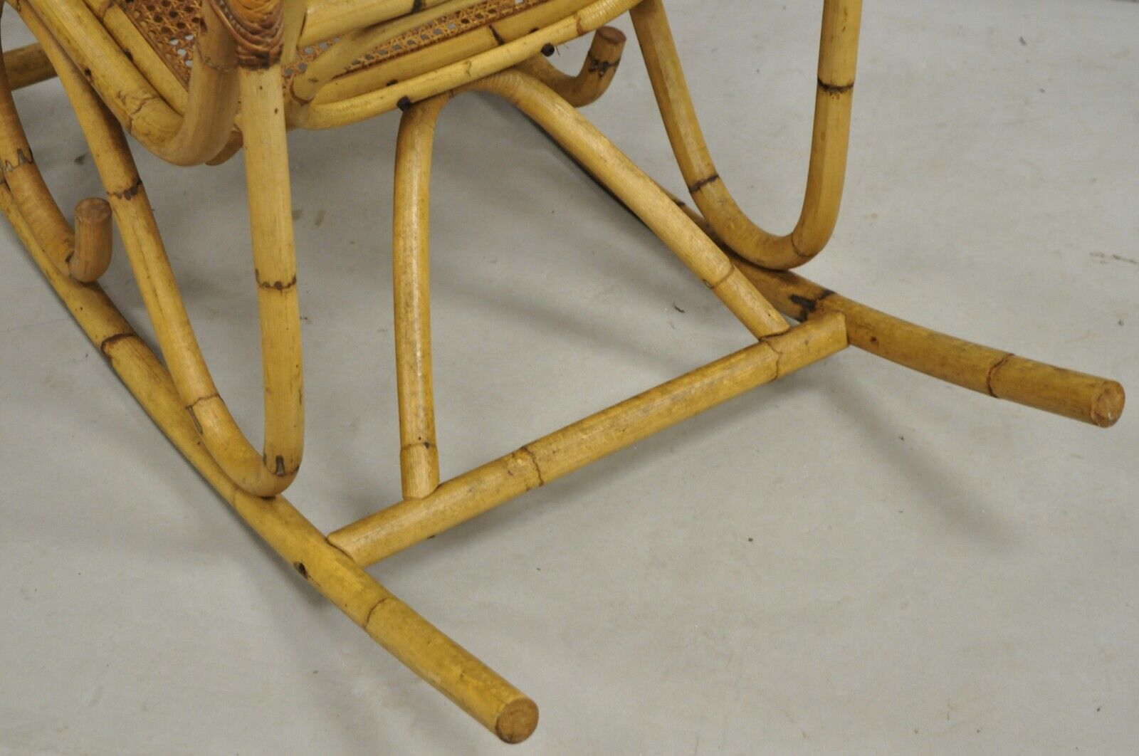 Vintage Mid Century Modern Bentwood Bamboo Rattan Cane Rocking Chair Rocker