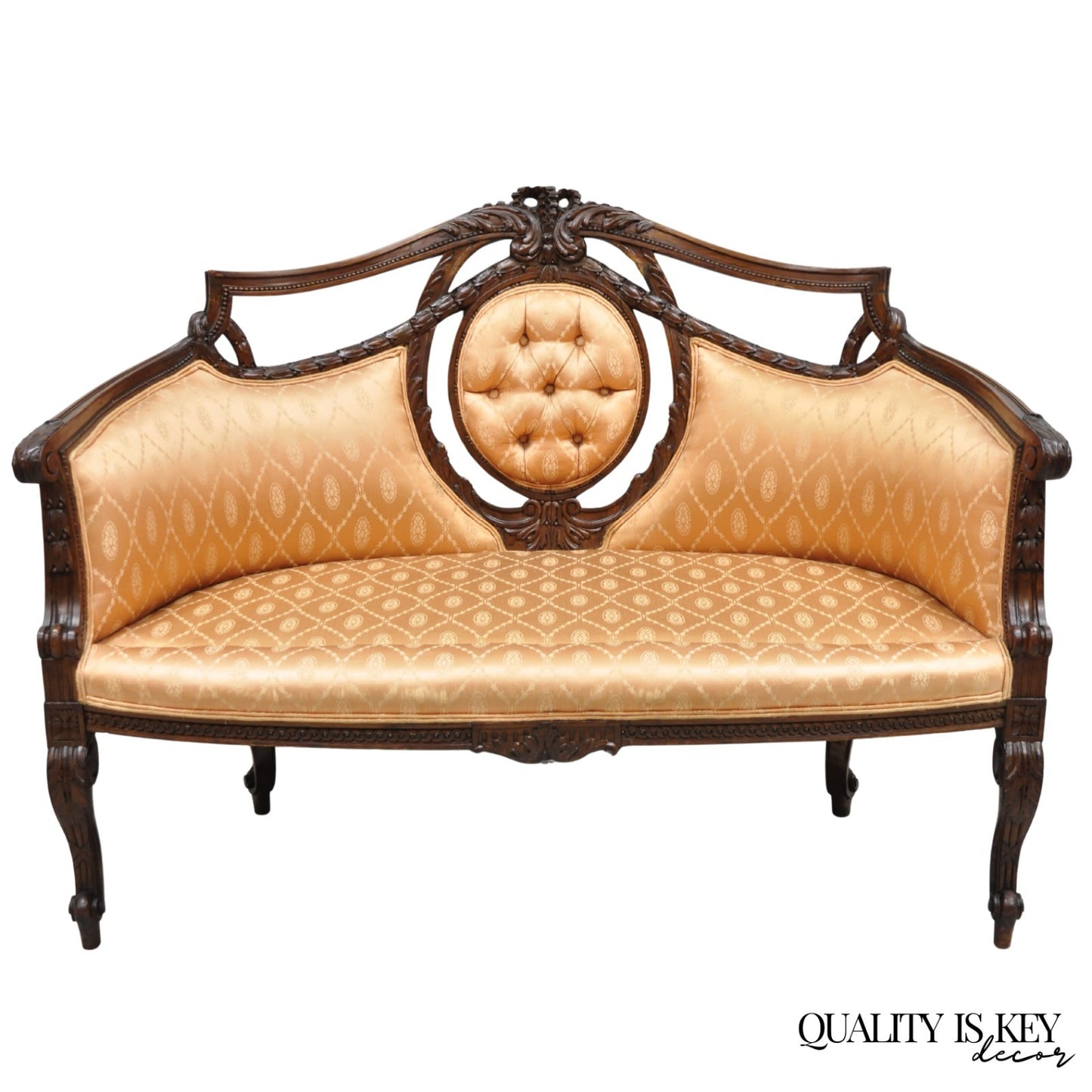 Antique French Victorian Louis XV Style Open Carved Walnut Loveseat Settee Sofa