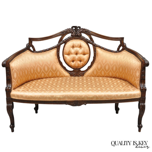 Antique French Victorian Louis XV Style Open Carved Walnut Loveseat Settee Sofa