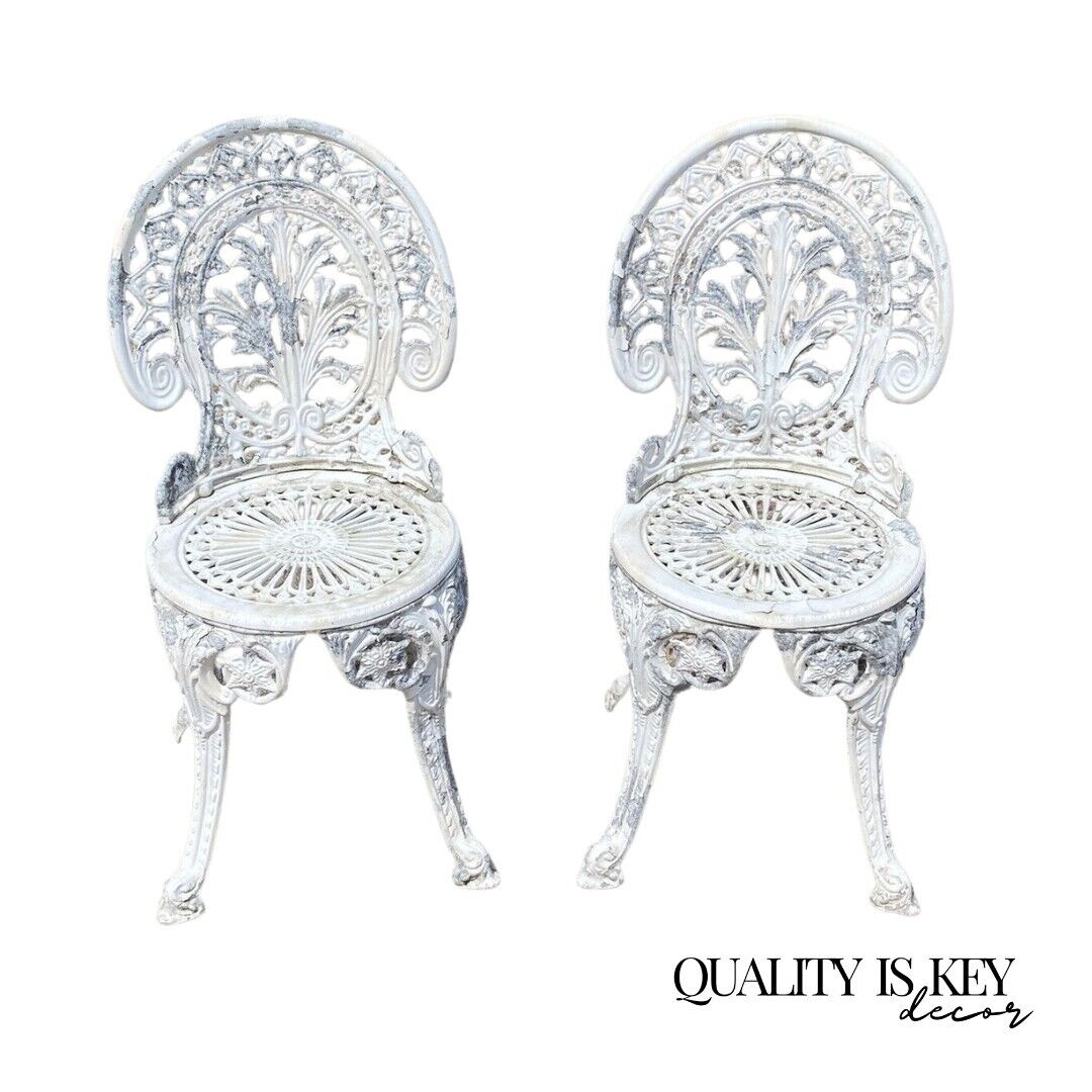 Cast Aluminum Antique Style Outdoor Garden Bistro Small Side Chairs - Pair
