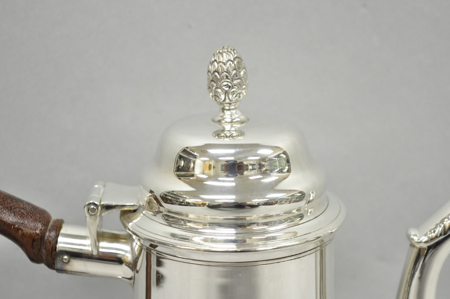 Vintage Victorian Silver Plated Coffee Pot Tea Kettle w/ Carved Wood Handle
