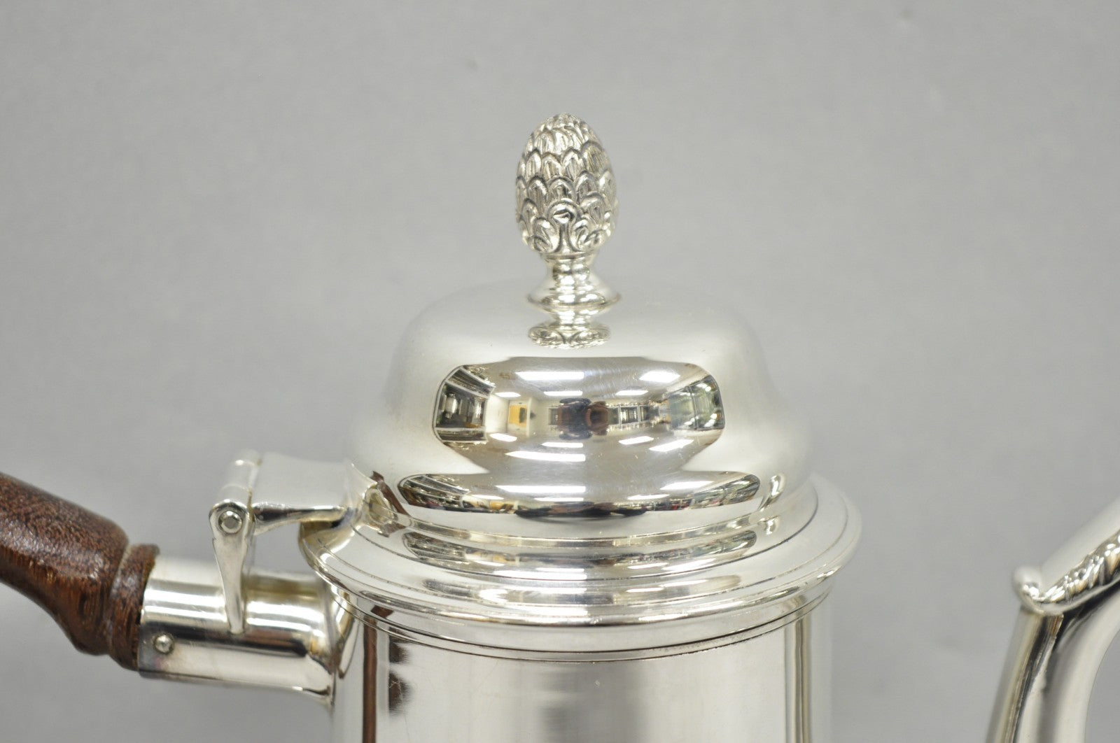 Vintage Victorian Silver Plated Coffee Pot Tea Kettle w/ Carved Wood Handle