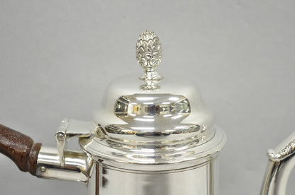Vintage Victorian Silver Plated Coffee Pot Tea Kettle w/ Carved Wood Handle
