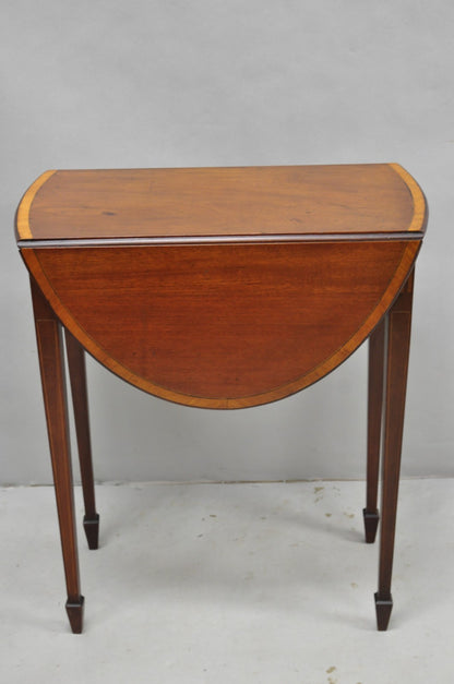 Antique Federal Mahogany Satinwood Inlay Narrow Dropleaf Pembroke Side Table