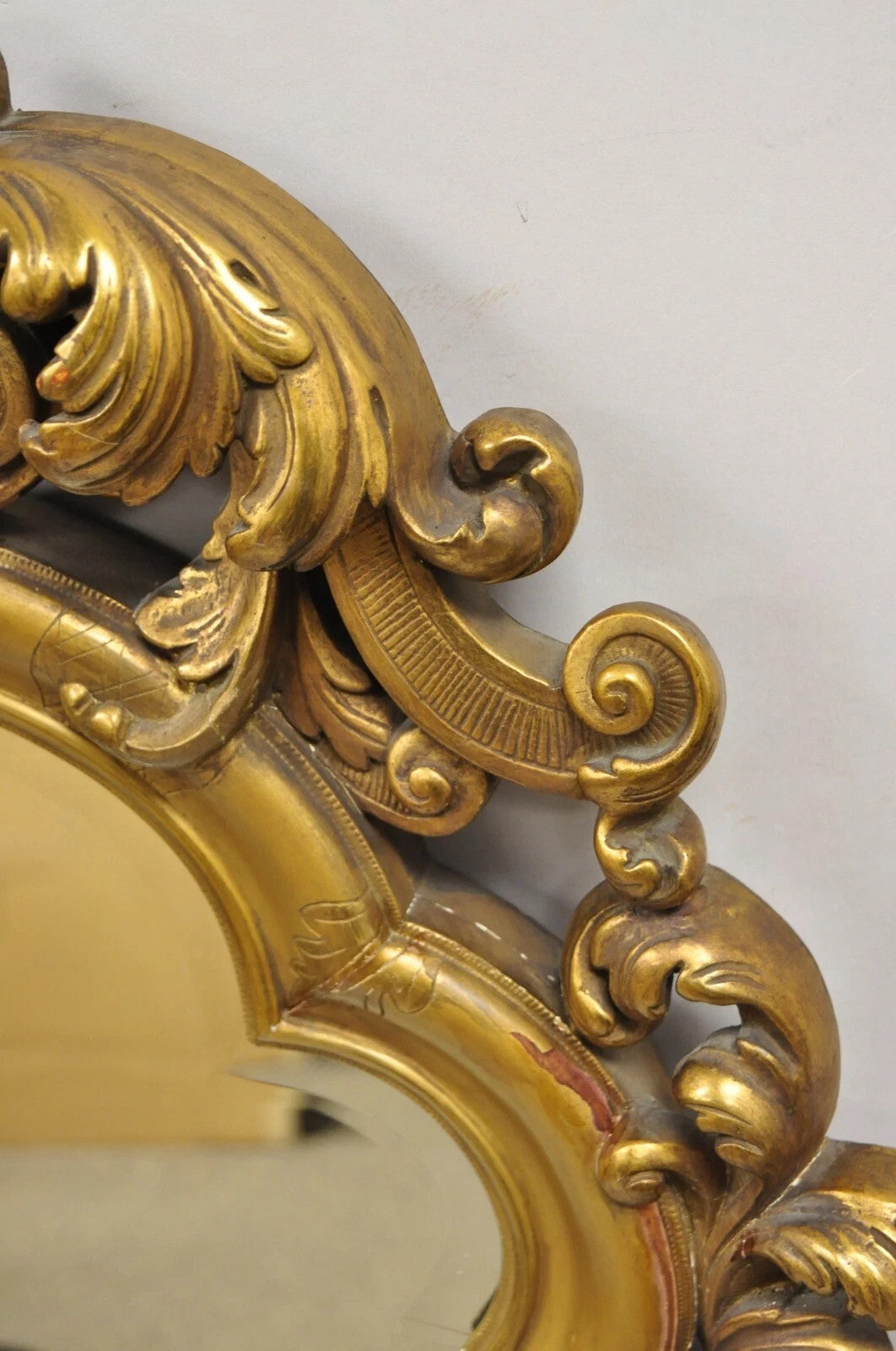 Antique French Rococo Gold Giltwood 65" Harvest Carved Fruit Basket Wall Mirror