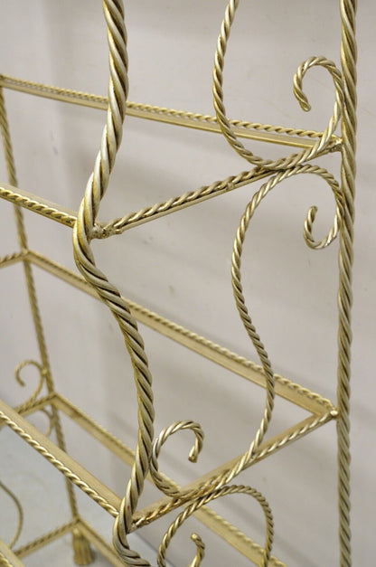Italian Hollywood Regency Rope Tassel Silver Gold 5 Tier Iron Bakers Rack Shelf