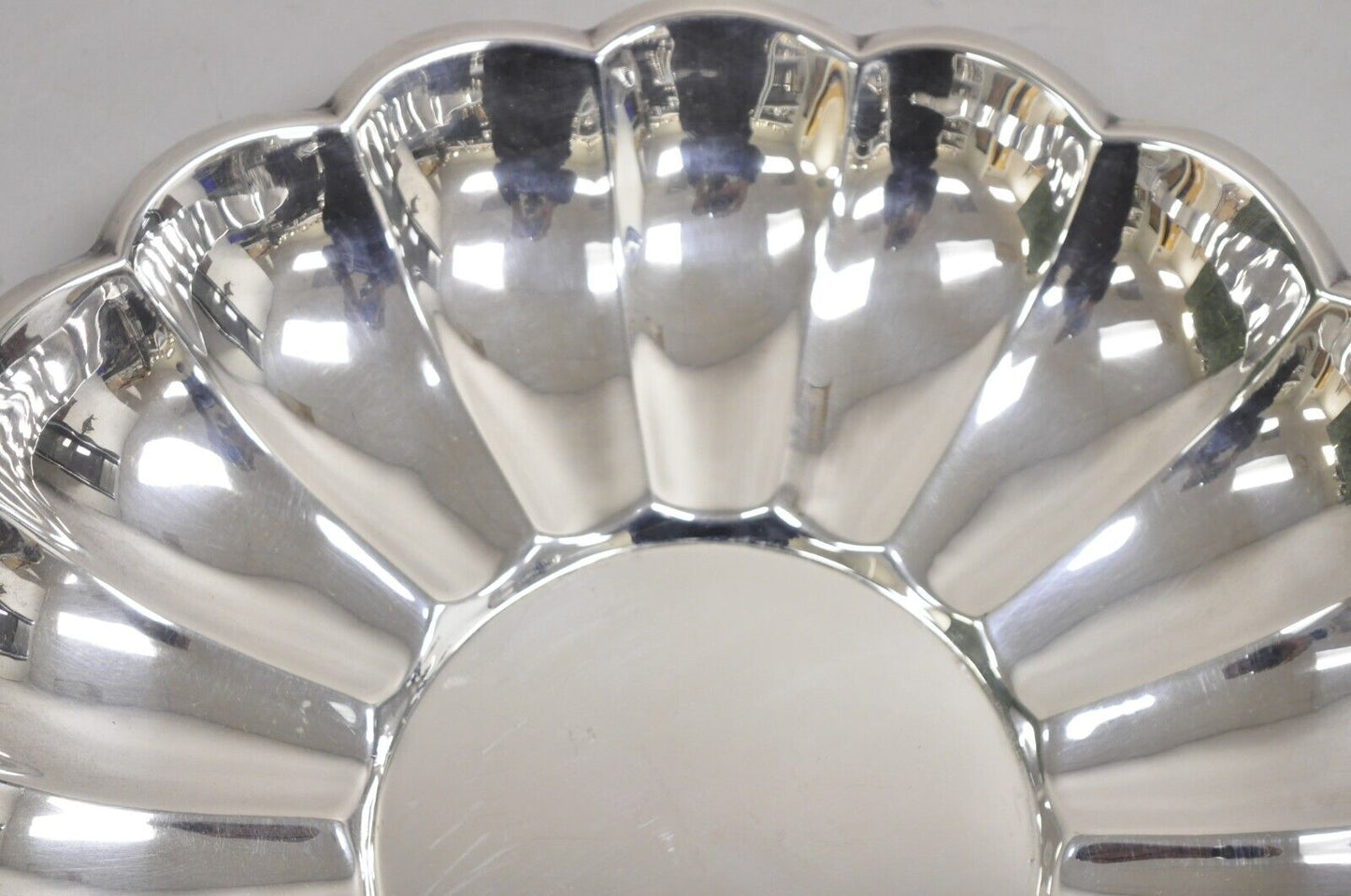 Vintage Modernist 13" Round Silver Plated Scalloped Edge Centerpiece Fruit Bowl