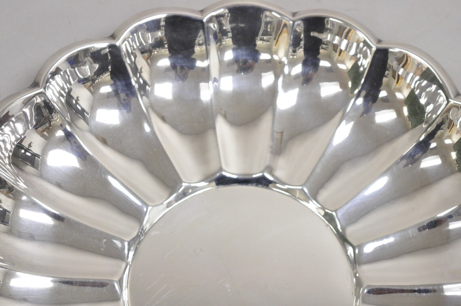 Vintage Modernist 13" Round Silver Plated Scalloped Edge Centerpiece Fruit Bowl