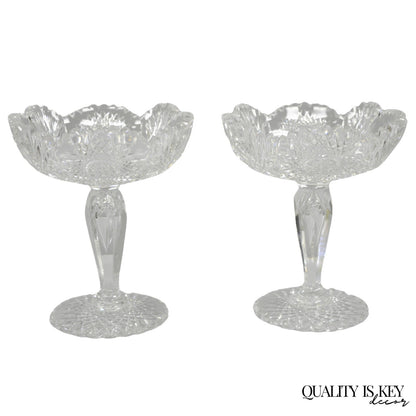 Antique Brilliant Cut Crystal Glass Candy Compote Pedestal Nut Dish - a Pair