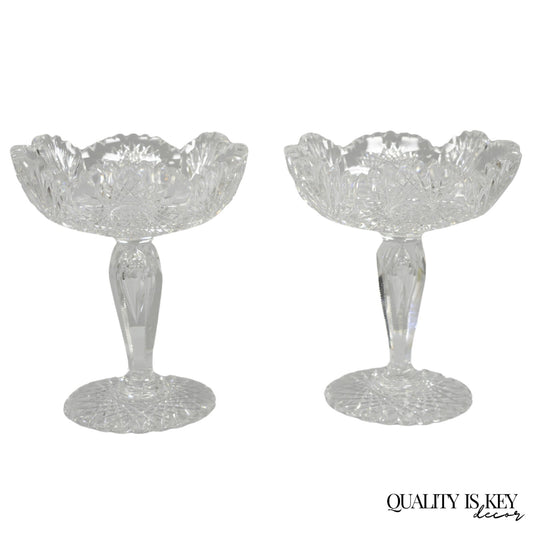 Antique Brilliant Cut Crystal Glass Candy Compote Pedestal Nut Dish - a Pair