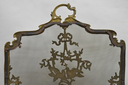 Antique French Rococo Louis XV Bronze Fireplace Firescreen Fire Screen w/ Birds