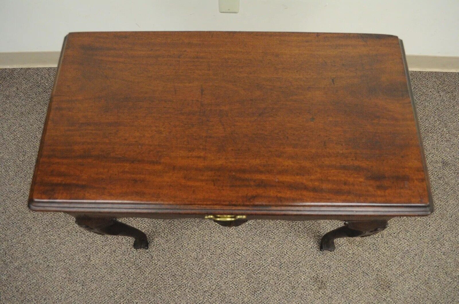Antique English Georgian Queen Anne Shell Carved Mahogany Console Hall Table