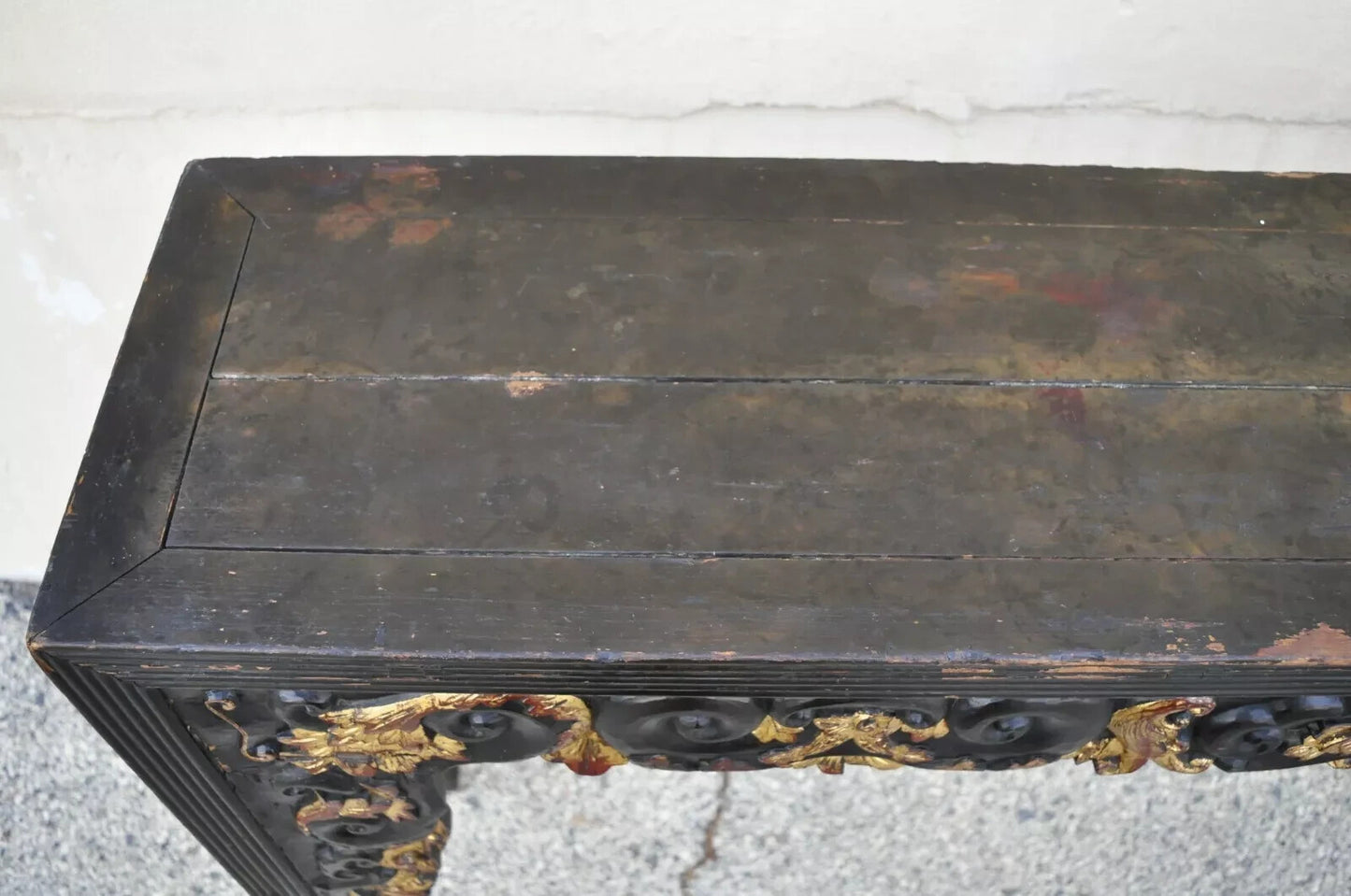 Antique Chinese Carved Hardwood Gold Gilt Tall Altar Console Hall Table