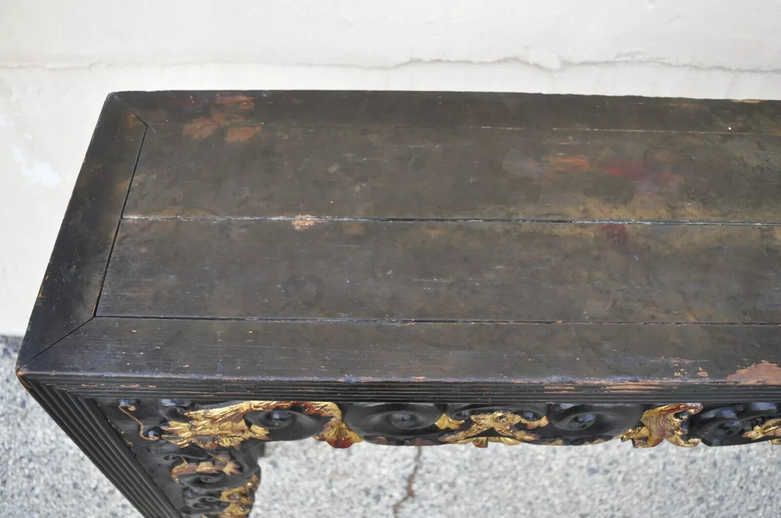 Antique Chinese Carved Hardwood Gold Gilt Tall Altar Console Hall Table