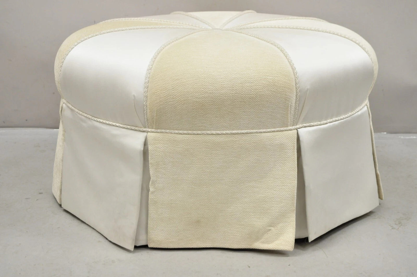 Decorator Modern Beige Upholstered Button Tufted Skirted 35" Round Ottoman