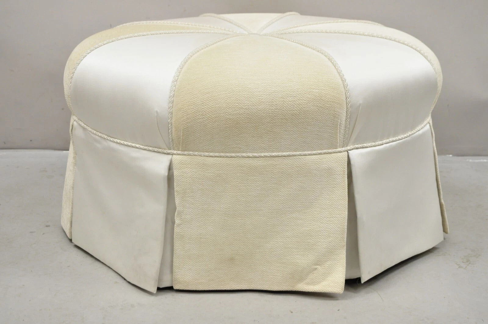 Decorator Modern Beige Upholstered Button Tufted Skirted 35" Round Ottoman