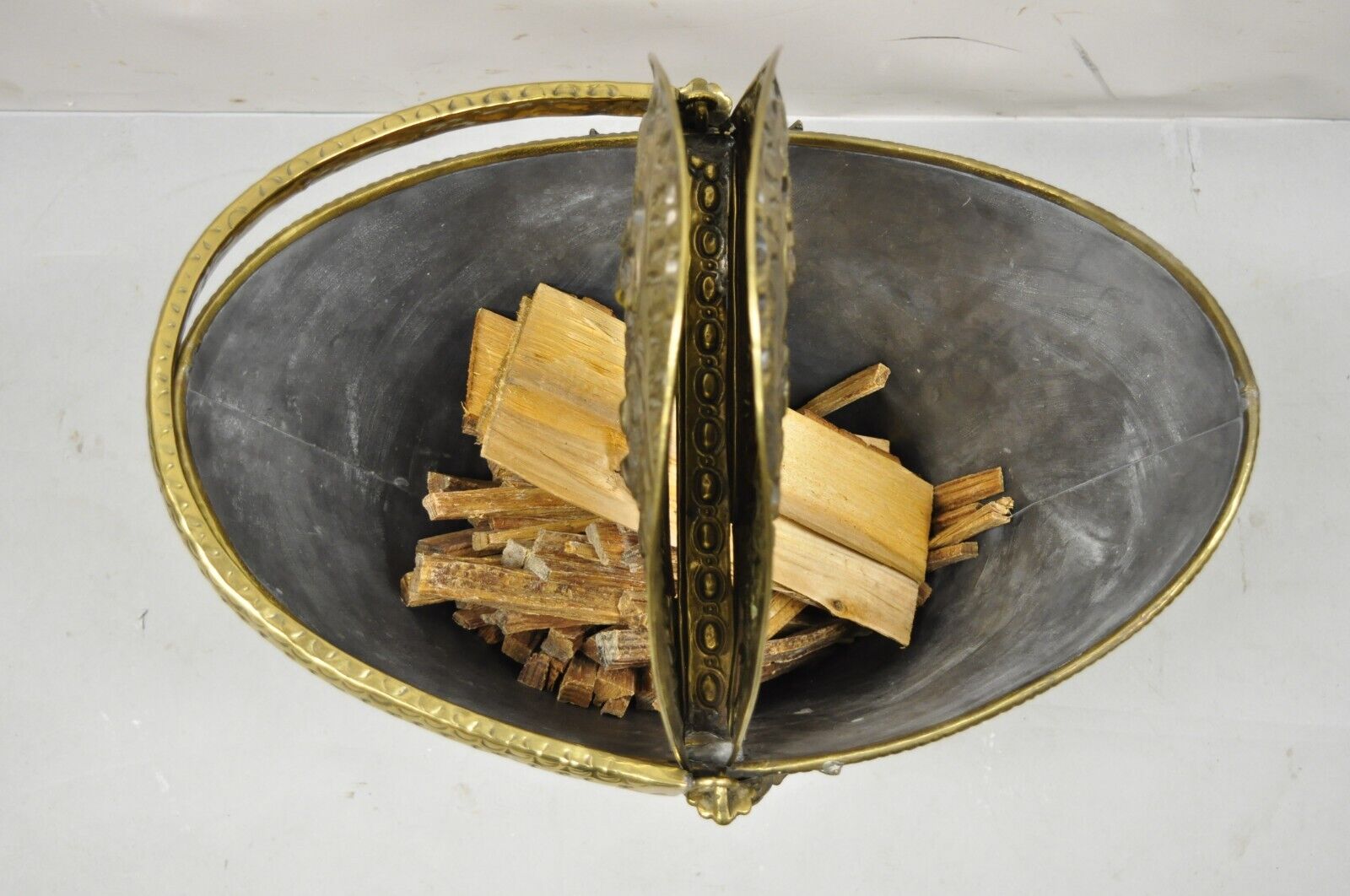 Antique English Renaissance Unicorn, Lion Shield Figural Brass Coal Bucket Bin