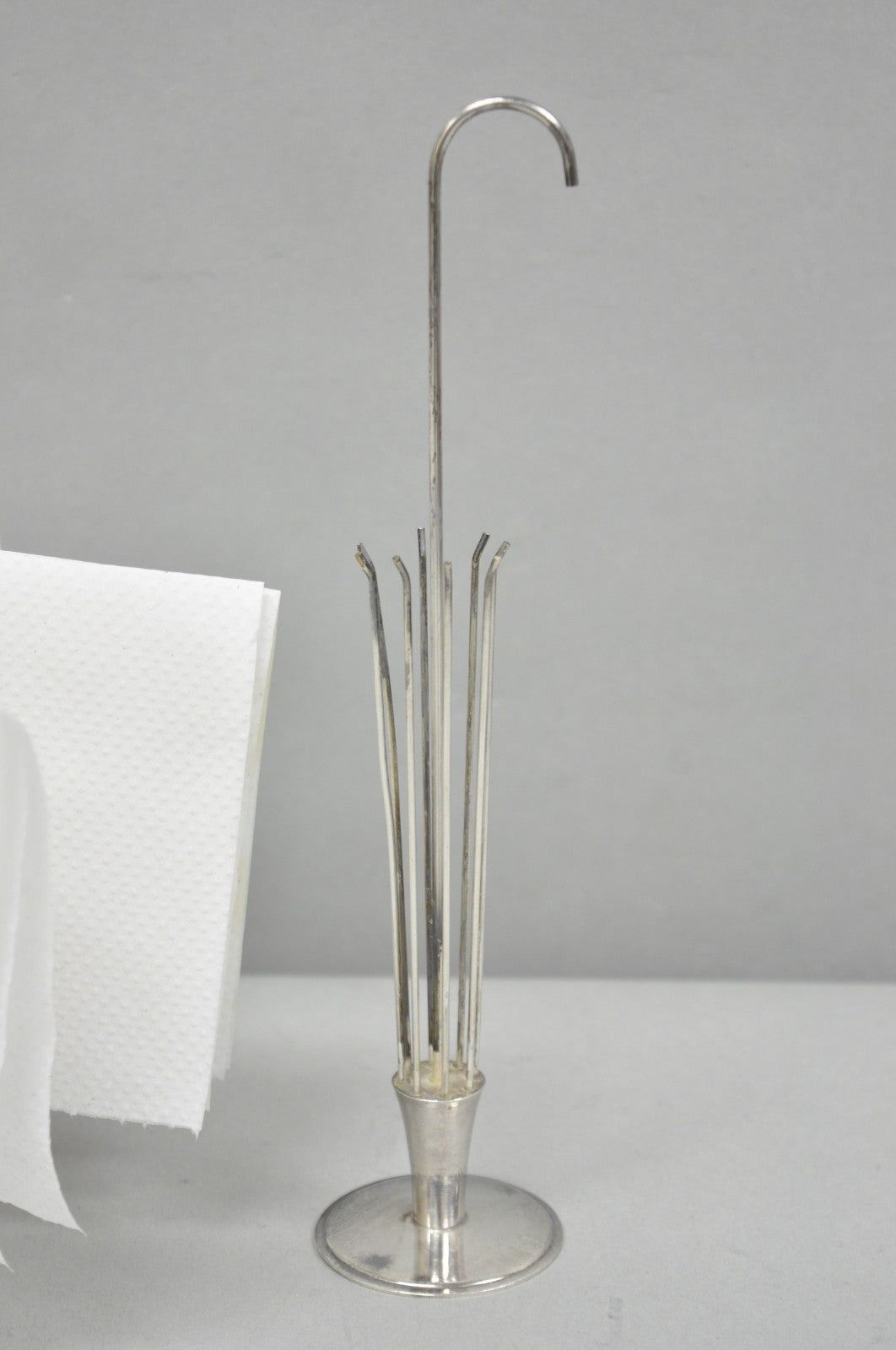 Mid Century Danish Modern Silver Plated Umbrella Cocktail Napkin Holder - Pair