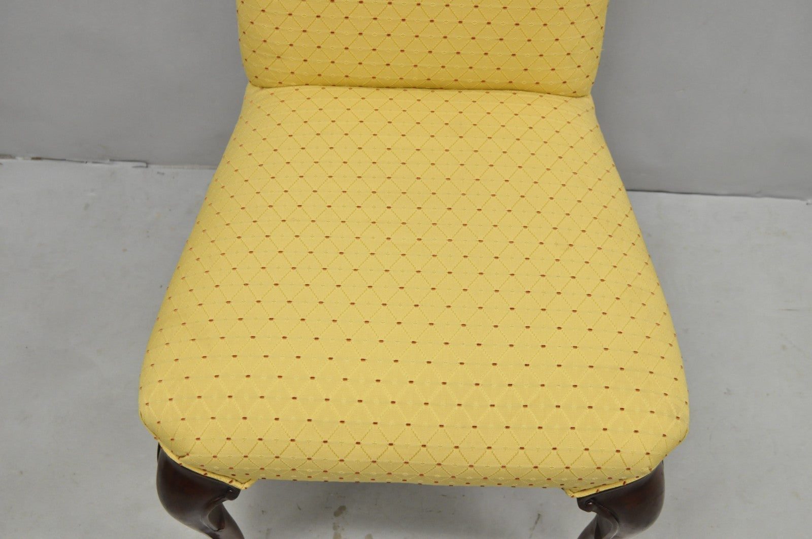 Vintage Queen Anne Style Cherry Wood Upholstered Dining Side Chairs - Set of 6