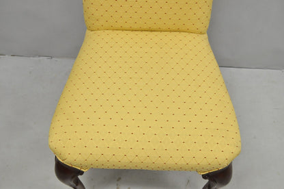 Vintage Queen Anne Style Cherry Wood Upholstered Dining Side Chairs - Set of 6
