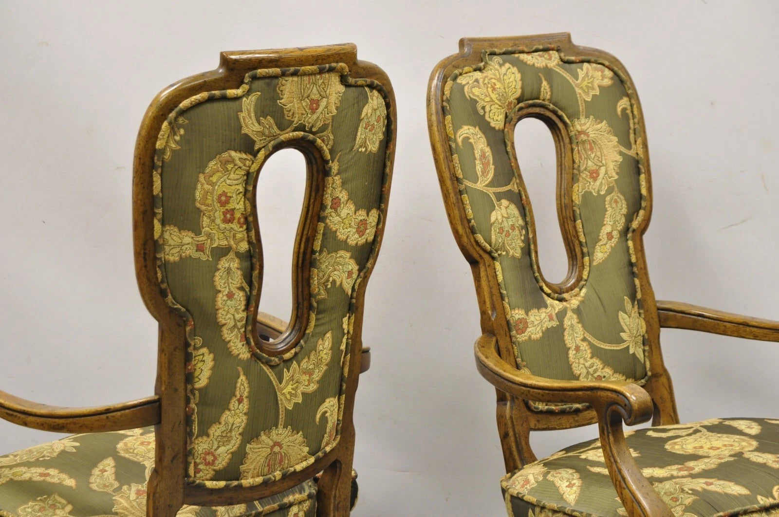 Vintage Hollywood Regency Keyhole Back Fireside Lounge Arm Chairs - a Pair