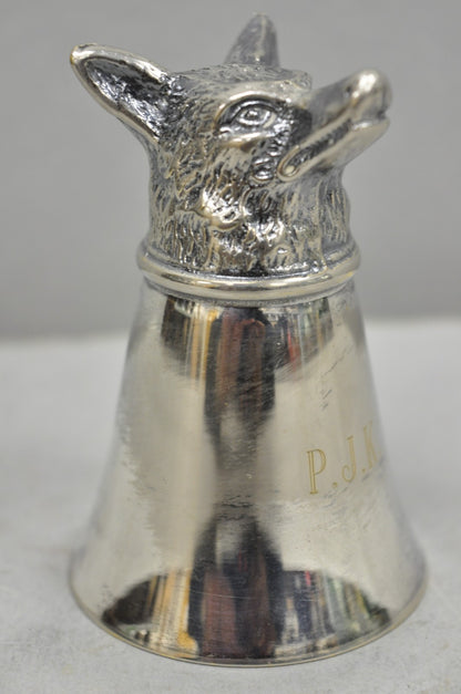 Vintage Pewter Fox Head Silver Plated Stirrup Cup Hunting Equestrian Shot Glass