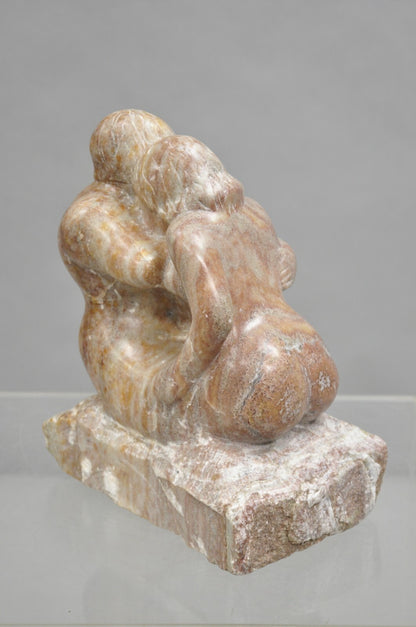 Morton Gaffin "Lovers Embrace" Modernist Carved Alabaster Marble Nude Sculpture
