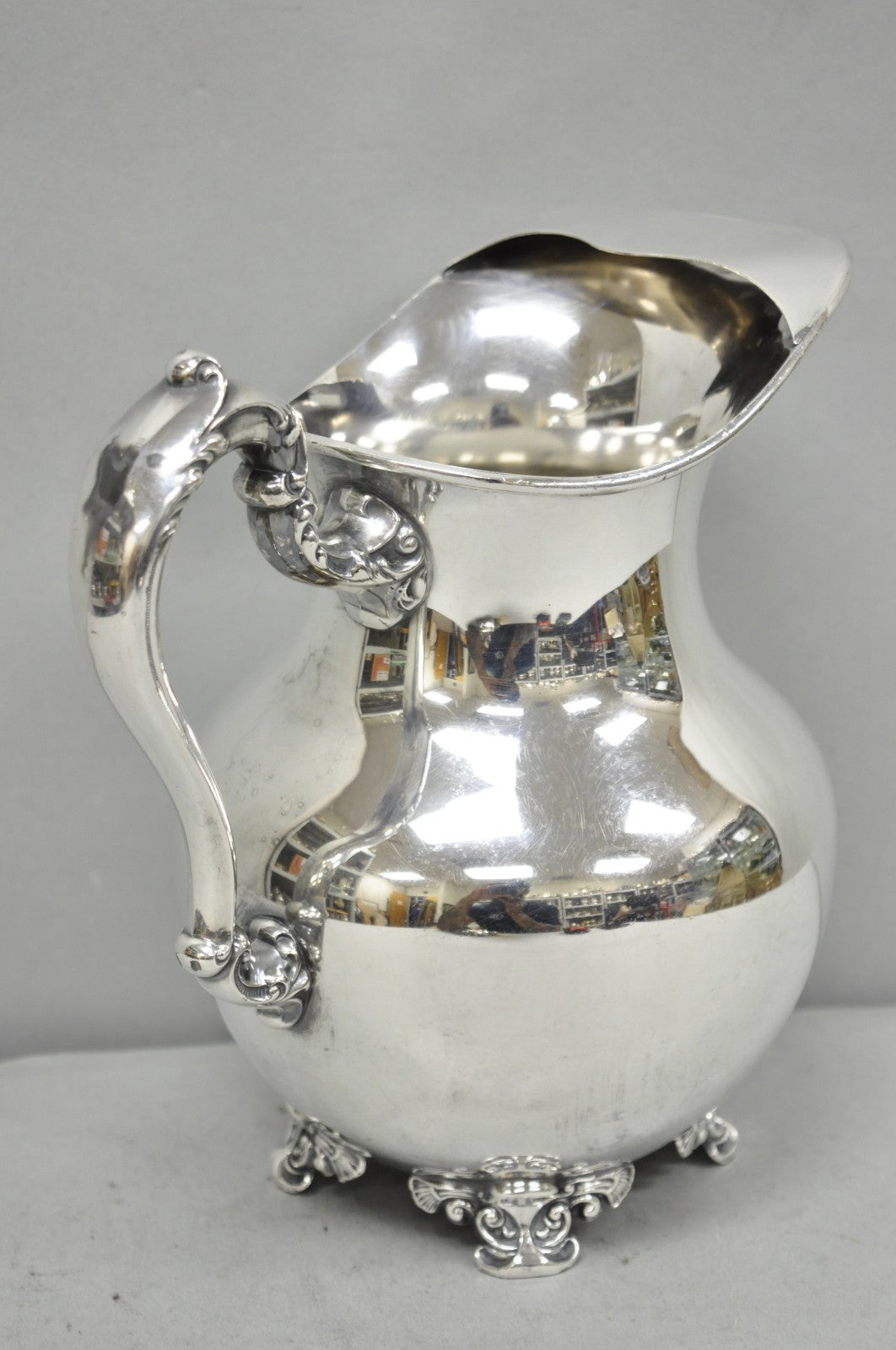 Vintage Poole Victorian Silver Plated Bulbous Footed Water Pitcher w/ Ice Lip