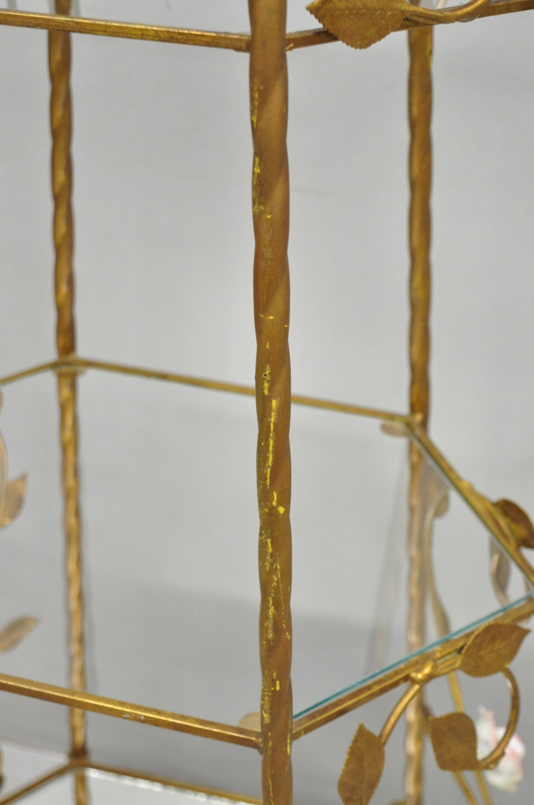 Vintage Italian Hollywood Regency Gold Tole Metal 4 Tier Lighted Etagere Curio