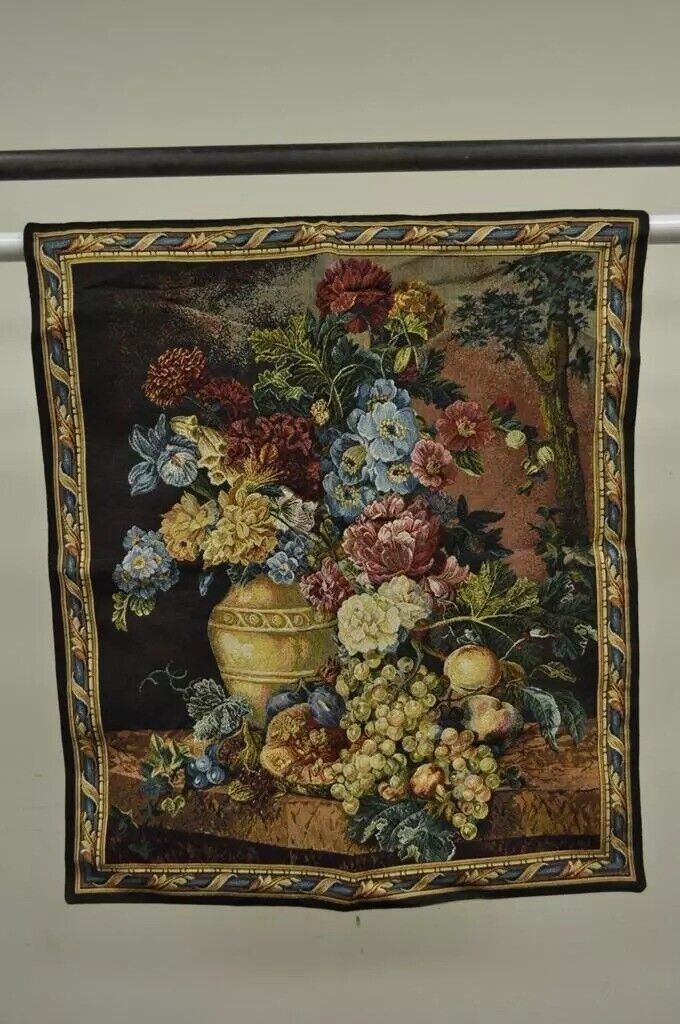 30" x 26" French Wall Hanging Tapestry Jacquard Aubusson Floral Still Life