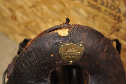 Antique McClellan Brown Leather 12 inch WWI Calvary Horse Saddle, Circa 1900