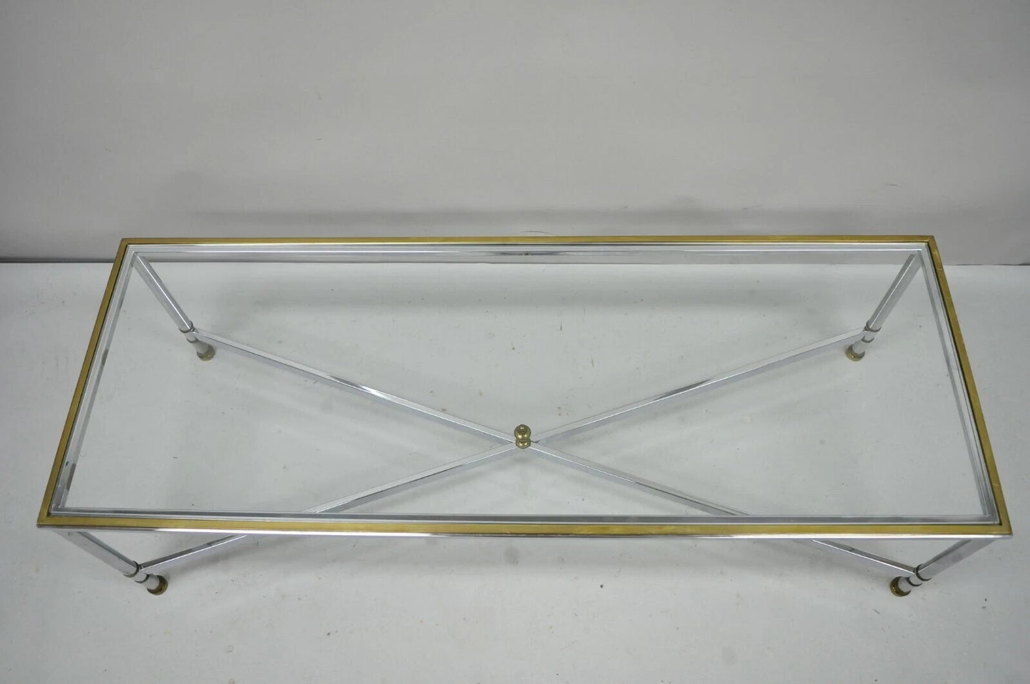 Italian Neoclassical Maison Jansen Style Steel & Brass Rectangular Coffee Table