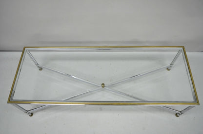 Italian Neoclassical Maison Jansen Style Steel & Brass Rectangular Coffee Table